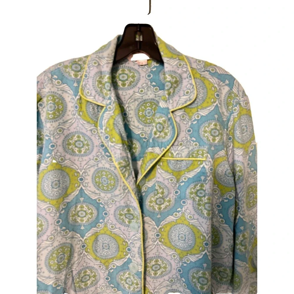 Victoria Secret Pajama Set Size Small Paisley Print Lime Green/Blue - Picture 2 of 16